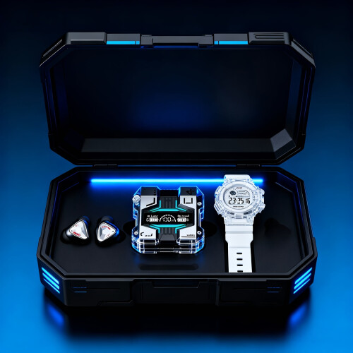 τεμάχια Tech Combo - Ακουστικά Bluetooth Gaming & Ηλεκτρονικό Ρολόι, Μπαταρία 48 ωρών, USB-C, 1