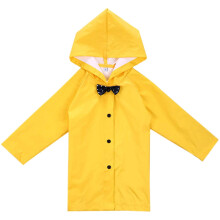 Kinder Kapuzenjacke mit Knöpfen, lange Regenjacke mit Schleife, leichter Regenmantel, gelb, Größe M