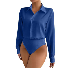 Body casual para mujer, blusa de manga larga abotonada de color liso con estilo cárdigan, cómodo e ideal para uso diario o para combinar con otras