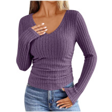 Blusa tipo túnica de manga larga con cuello en V para mujer, elegante e informal, ideal para el trabajo o para usar sola o en capas.