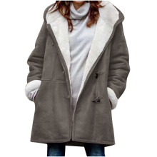 Dámska zimná parka s kapucňou a podšívkou zo sherpa materiálu, dlhý kabát z imitácie semišu, klasický strih, teplé vrchné oblečenie,