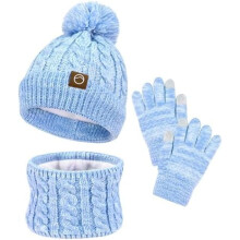 ZOORON Kids Winter Hat Gloves Scarf Set, Girls Boys Hats Beanie with Pom Children Knit Neck Warmer Mittens Fleece Lined Set