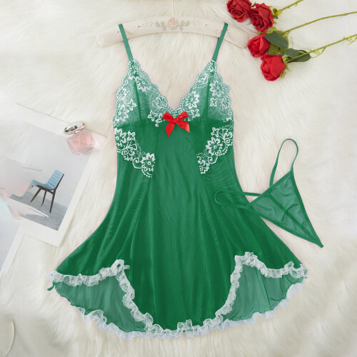 Camicia da notte da donna in pizzo trasparente, verde, taglia M 1