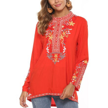 Bestickte Oberteile, langärmlige Damenblusen im mexikanischen Boho-Stil, lässige, lockere Tuniken für den Herbst