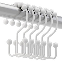 Shower Curtain Hooks Rings, Rust Resistant Metal Double Glide Shower Hooks for Bathroom Shower Rods Curtains, Set of 12 Hooks - White
