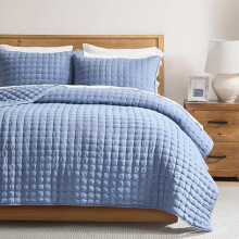 Ensemble de courtepointe bleu pour lit simple (173 x 229 cm) – Couvre-lit matelassé léger 2 pièces, couverture douce toutes saisons avec taie