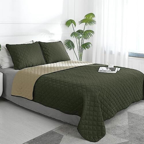 Ensemble de courtepointe Queen avec 2 taies d'oreiller – Microfibre réversible,