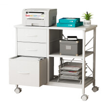 EDX 3 Drawer Mobile File Cabinet, Rolling Storage Cabinet with Open Storage Shelf, Fabric Lateral Filing Cabinet for Home Office, White
