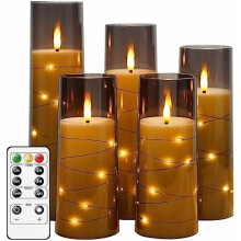Lot de 5 bougies piliers LED sans flamme avec minuterie