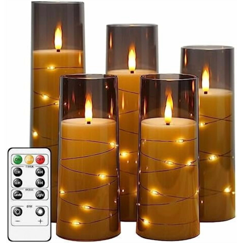 Set van 5 vlamloze LED-pilaarkaarsen met timer
