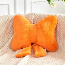 Cojín suave con lazo y piel sintética de conejo, decoración estética y adorable para dormitorio/sofá – Naranja, 40,6 cm (16")