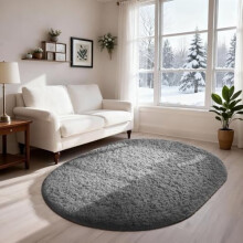 Oval Rug Grey Non-Slip 3x5 ft Fluffy Dorm Bedroom Rug