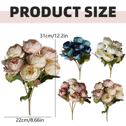 Buquê de peônias artificiais com 7 flores de seda. 2