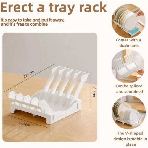 Multi-purpose dish rack with water tray, holds 8 plates, joinable, compatible with kitchen counters & cabinets 1