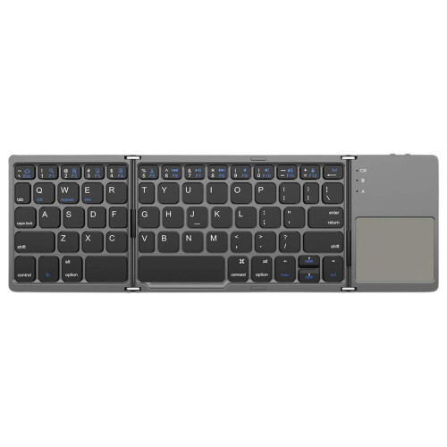 Tri-Folding Bluetooth Keyboard with Touchpad, Rechargeable & Portable for Laptop, Tablet, PC, Smartphone – Compatible with iOS/Android/Windows