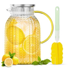 Pichet en verre borosilicate de 1,9 L avec couvercle et bec verseur