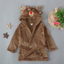 1-6T Kids Girl Boy Plush Christmas Rudolph Face Thick Hooded Towel Bathrobe