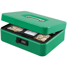 Large Cash Box with Combination Lock,Safe Metal Box for Money, Storage Lock Box with Money Tray,9.84"x 7.87"x 3.54" Green Large
