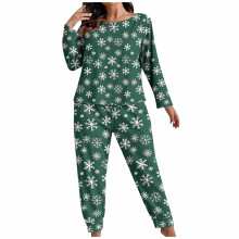Pluss-størrelse julepysjamassett for dame, flanellfleece-loungesett med høytidstrykk, langermede bukser, XL-5XL, kompatibel med vinterferien