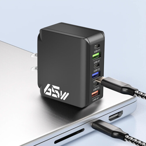 Γρήγορος φορτιστής 65W 6 σε 1 με θύρες USB-C και USB-A, φόρτιση φορητού υπολογιστή 65W Type-C, 2