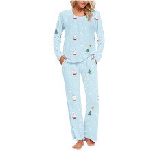 Ensemble pyjama de Noël pour femme, vêtements de nuit doux et confortables à manches longues et poches, imprimé flocons de neige, 2 pièces,