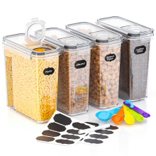 Confezione da 4 contenitori ermetici per cereali da 4 litri con etichette, misurino e pennarello – Compatibili con l'organizzazione della dispensa