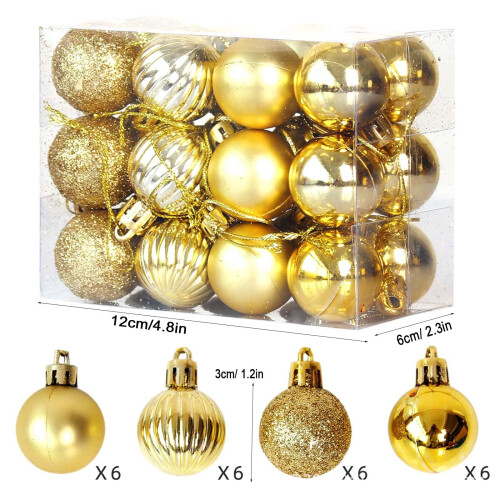 Mini Christmas Tree Ball Ornaments Gold Satin Shiny Glitter 2
