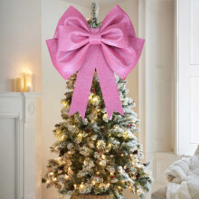12x14 in Large Velvet Christmas Bows – Pink Holiday Decor for Tree, Wreath, Door, Fireplace, Fence & Stairs – Indoor/Outdoor