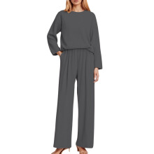 2-teiliges Loungewear-Set für Damen: Langärmliges, geripptes Freizeittop und weite Hose – zweiteiliges Reiseoutfit für Herbst und Winter