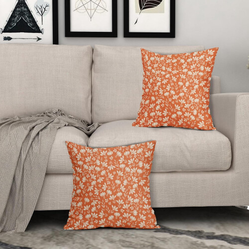 Fodere per cuscini arancioni con stampa floreale, 45x45 cm (2 pezzi) 2