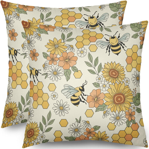 Fețe de pernă din in Bumble Bee, 45x45 cm, set de 2