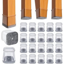Protectores cuadrados para patas de sillas para suelos de madera – Protectores de silicona transparentes, 20 unidades, compatibles con patas de 2,8