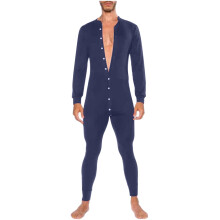 Men's Pajama Jumpsuit Bohemian Pants Fit Button Onesie Home Wear Jumpsuit Navy XXL