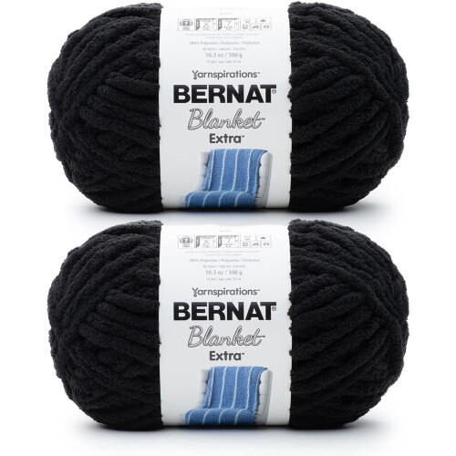 Κουβέρτα Extra Black Yarn - 2 πακέτα των 300g/10.5oz - Πολυεστέρας - 7 Jumbo - Πλέξιμο/Κροσέ