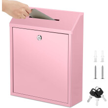 Pink Metal Donation Box with Lock, Wall-Mounted for Home/Office/Outdoor – 15x12x4" Compatible with Standard Suggestion & Ballot Use