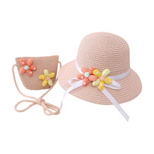 Summer Straw Hat Bag Set Woven Wide Brim Sun Beach Hats With Shoulder Bag Outdoor Outfit Set For Girls Kids Baby Hat