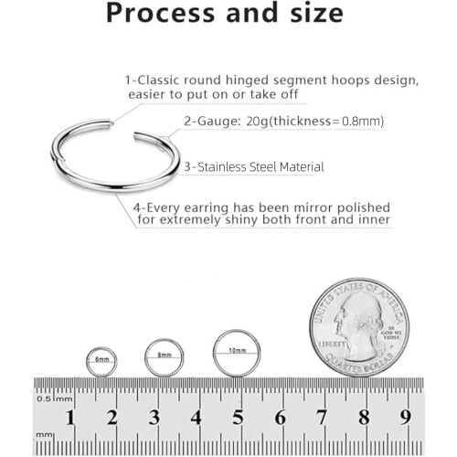 Σετ δαχτυλιδιών μύτης 20G (3 τεμάχια, 6/8/10mm) – Ανοξείδωτο ατσάλινο με αρθρωτό κλιπ 2