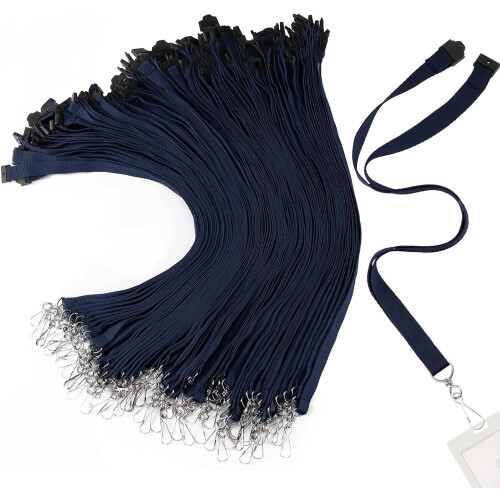 30 Navy Blue Breakaway Lanyards with J Hook, 18.9 in