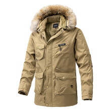 Heren winterjas, effen kleur, winddicht, dik, warm, pluizig, parka met capuchon en ritssluiting en zakken – casual outdoor bovenkleding, geschikt
