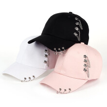 Ludlz Pánska Dámska Baseballová Čiapka Bavlnená Nastaviteľná Kovová Retiazka Prsteň Bill Nastaviteľná -Hop Hat Dad Hat