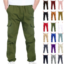 50% de desconto! Calça cargo esportiva infantil unissex de 4 a 13 anos, com cintura elástica, em sarja, para uso escolar. Cor verde militar.