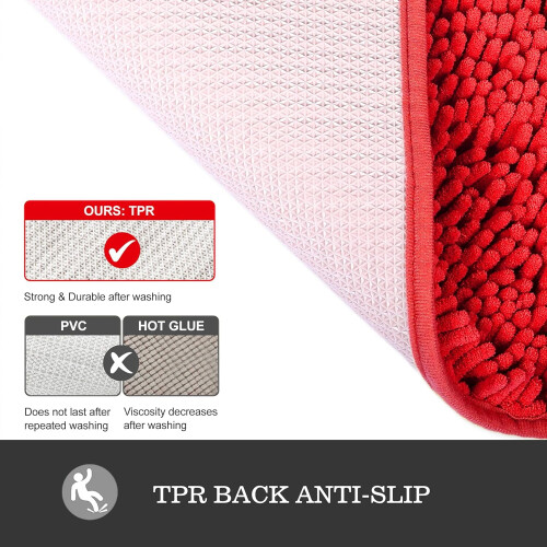 Rode chenille badmat 17x24 inch – Absorberend en antislip 2