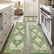 Ensemble de 3 tapis de cuisine bohèmes – Polyester, antidérapants, à poils courts