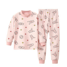 Baumwoll-Pyjama-Sets mit Cartoon-Print für Teenager und Kinder von 2-16 Jahren, dünnes Oberteil + Jogginghose, rosa Schlafanzug-Set