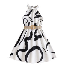 Robes pour filles, Robes d'été pour filles, Robes d'été populaires pour filles à col pendant, imprimé tendance, sans manches, col rond,