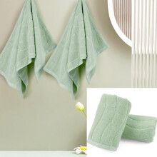 Lot de 2 serviettes de toilette à rayures ondulées vert clair, 100 % coton naturel, douces et absorbantes, 33 x 74 cm, décoration de salle de bain