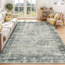 5x7 Washable Vintage Distressed Area Rug, Soft Non-Slip Indoor Carpet for Living Room, Bedroom & Dining Room – Green Multi