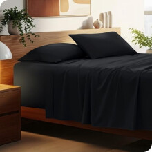 Komplettes Bettwäscheset – 56 cm tiefe Taschen, Größe für Studentenwohnheime, Luxus-Mikrofaser 1800 Ultra-Soft, 4-teilig (Doppelbett, Schwarz)