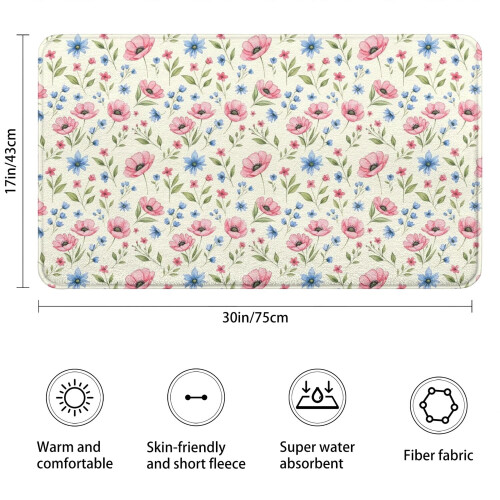 Χαλί μπάνιου Pioneer Flower Floral, αντιολισθητικό χαλάκι μικροϊνών με επένδυση από 2