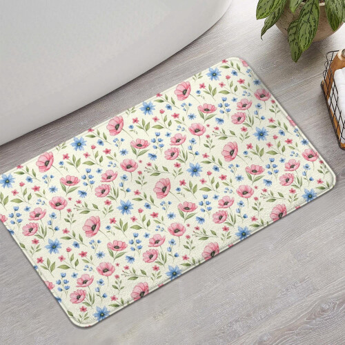 Χαλί μπάνιου Pioneer Flower Floral, αντιολισθητικό χαλάκι μικροϊνών με επένδυση από 1